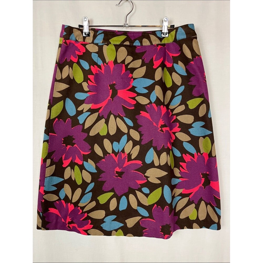 Boden Brown and Purple Floral Midi Cotton Skirt